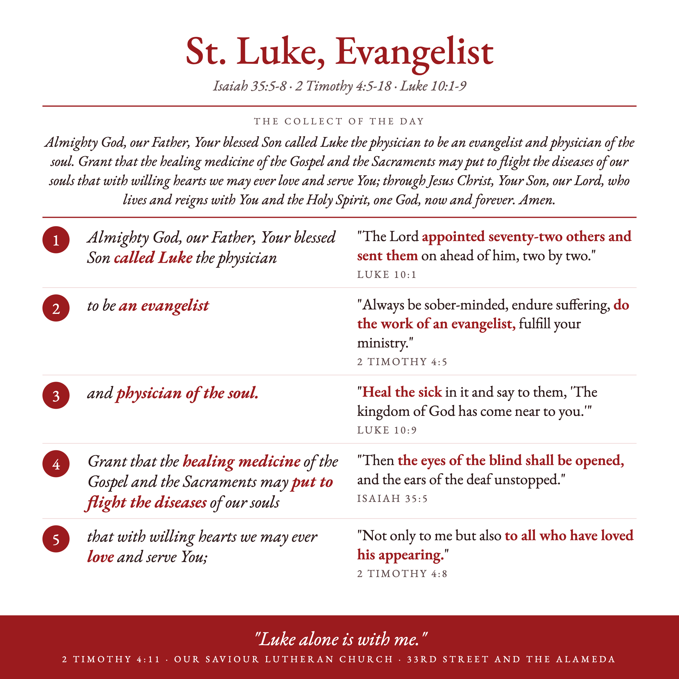 St. Luke, Evangelist collect poster